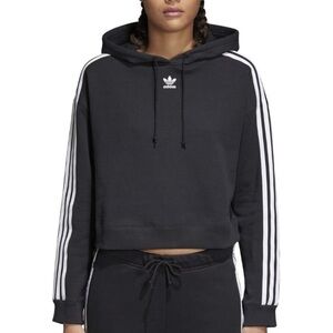 Adidas Logo Black Cropped Striped Hoodie